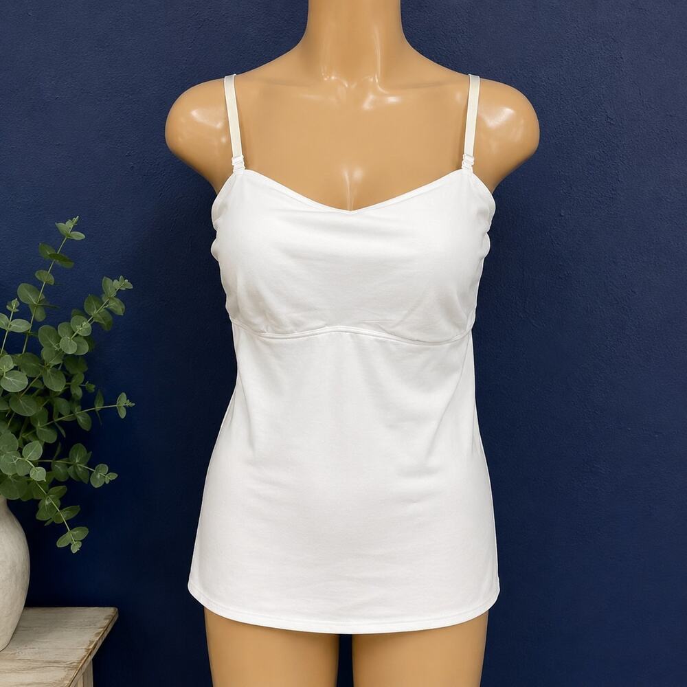 Flexees XL White Camisole Shapewear Tank Top Built In Bra Molded Cups Adjustable